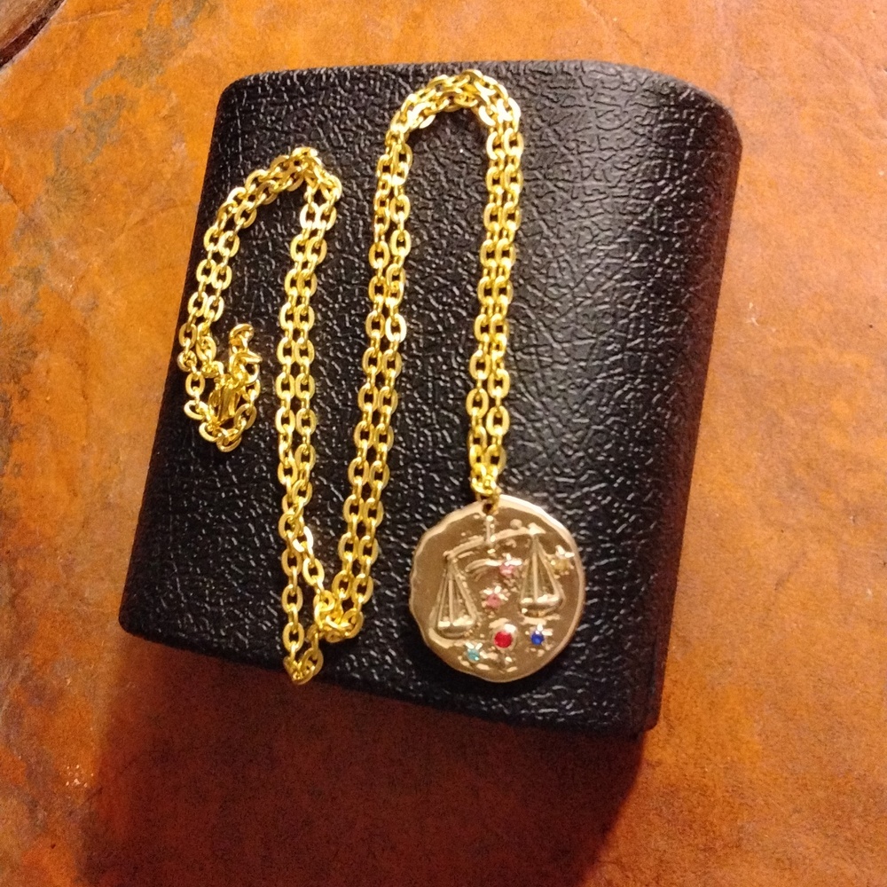 Women's NWT Crystal Encrusted Zodiac Coin Pendant Necklace